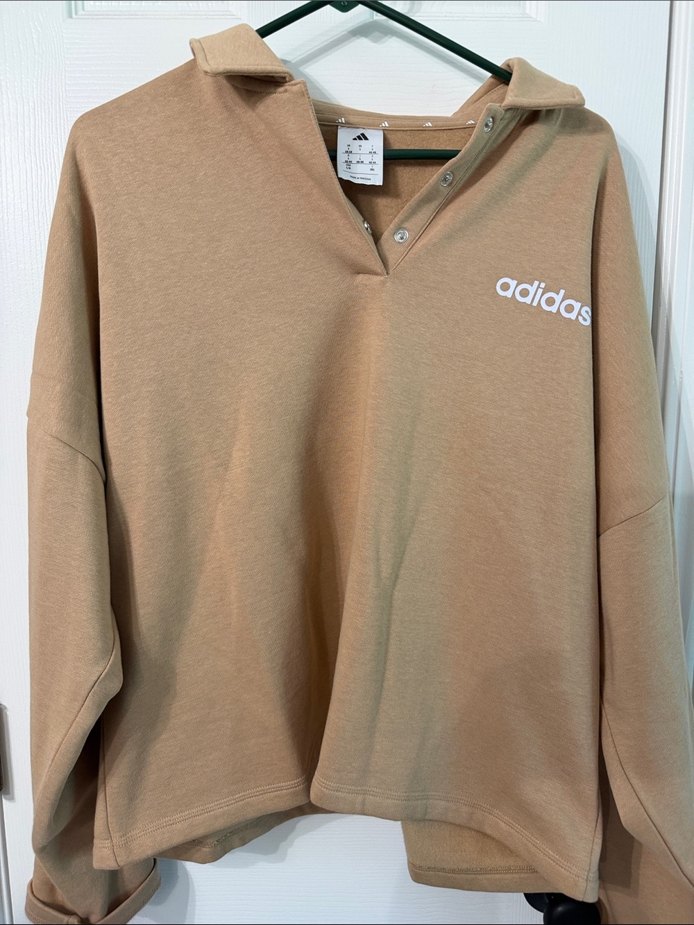 adidas Camel V-Neck Pullover with Snap Collar